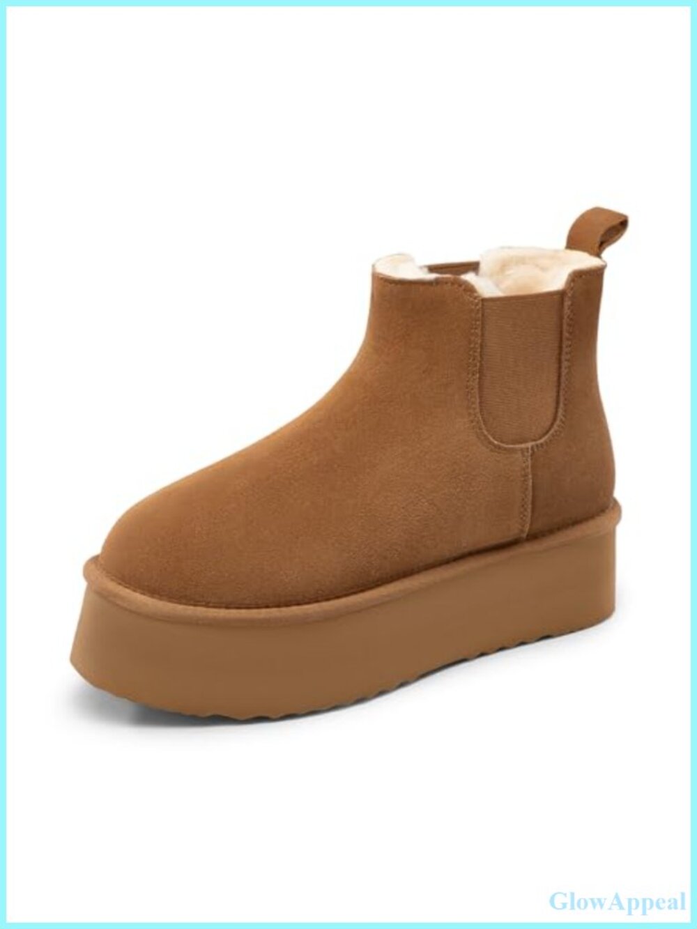 Suede Platform Chelsea Ankle Boots Faux Fur Lined Winter Snow Boots